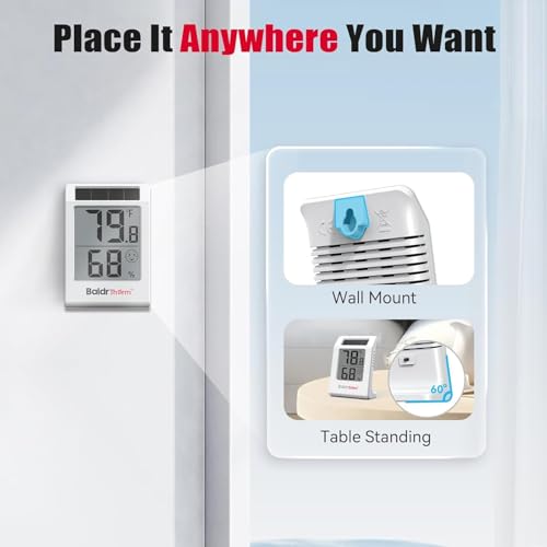 Digital Thermometer Humidity Gauge Meter | Solar-Powered 2.2" Indoor Temperature Humidity Monitor for Baby Rooms, Home, Office, and Wine Cellars, White, 1Pack - color: White 1pack