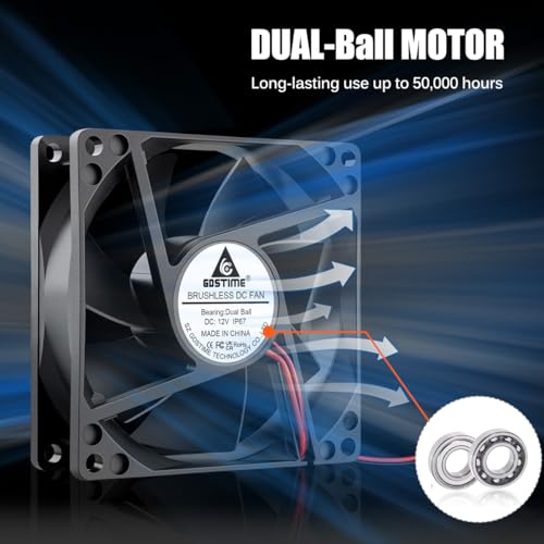 GDSTIME IP67 Waterproof Fan 80mm x 25mm 12V DC 2-Pin Dual Ball Bearing 8025 | High Speed, for RV Fridge, Wine Cooler, Humidifier, Electronic Box Cooling Exhaust Ventilation, Brushless Case Fan 80x80x25mm - size: 80x25mm