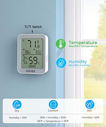 Govee Indoor Hygrometer Thermometer H5075 with Bluetooth App Control | Room Temperature Humidity Meter, 164ft Remote Monitor, Smart Alerts, 2 Years Data Storage Export, for Bedroom Wine Cellar - color: Grey, size: 1 Pack