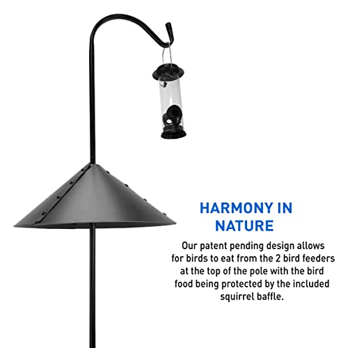EasyGo Product Shepherd Hook Squirrel Proof Bird Feeder � Wild Bird Station - Powder Coated 90in Steel Pole � Squirrel Baffle � 1 Bird Feeder � 1 Squirrel Peanut Feeder - 5 Prong Base � PATENT PENDING - color: Pole Included Feeder Shepherd 1