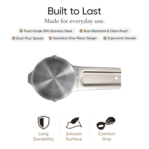 Color Up ⅓ Cup Measuring Cup (80 ml) – Premium Chrome Stainless Steel, Accurate for Wet & Dry Ingredients, Embossed Markings, Easy-Pour Spouts, Dishwasher-Safe, Kitchen Essential - size: 1/3 Cup (80 ml) Stainless