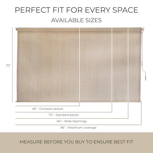 Outdoor Patio Roll Up Shade for Use on Exterior Porch, Patio, Window and More | High Density Polyethylene Privacy Screen Blocks 84% of UV Rays | Hardware Included | 6 ft Wide | White Sand - color: White Sand, size: 72"W x 72"H