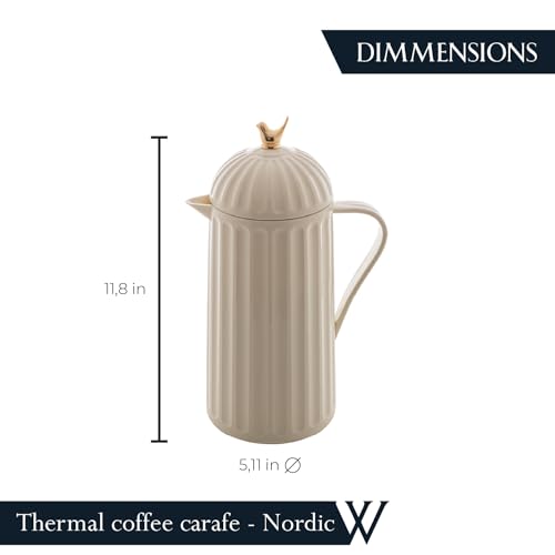 WOLFF 1 Liter White Bird Thermal Coffee Carafe, Plastic Exterior with Glass Lining Insulated Beverage Dispenser for Hot and Cold Drinks, Thermos Bottle for Tea, Water Pitcher - White, 34floz/1L - color: White