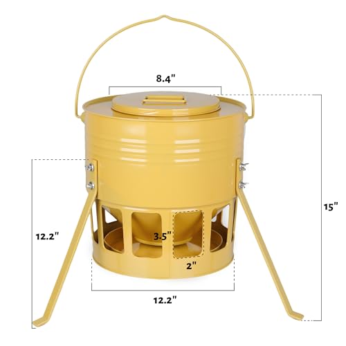KOL Metal Chicken Feeder - 20lbs No Waste Chicken Feeder with 12 Ports, Powder Coated Rust-Proof Design & Smooth Edges for Safe Feeding (Yellow) - color: Yellow