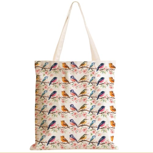 Cartoon Canvas Tote Bag, Gifts for Women Men Birthday Christmas Reusable Tote Shoulder Bag for Grocery Shopping 01 - color: Bird 642