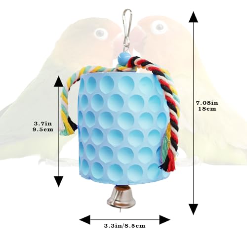 Extra Large Bird Chewing Toy, Parrot Beak Grinding Calcium Stone with Bells, Bird Cage Accessories, Cage Toys for Cockatiel Parakeet Parrot Budgies Rat Hamster Chinchilla Rabbit Bunny African Grey - color: Blue