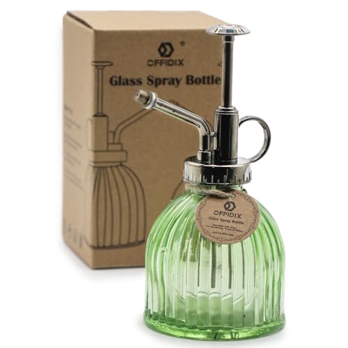 Glass Plant Mister, 6.3 Inches Tall Vintage Style Spritzer Bronze Plastic Top Pump One Hand Watering Can Indoor Plant Spray Bottle for Garden, Plants, Cleaning (Light Green) - color: F-Light Green