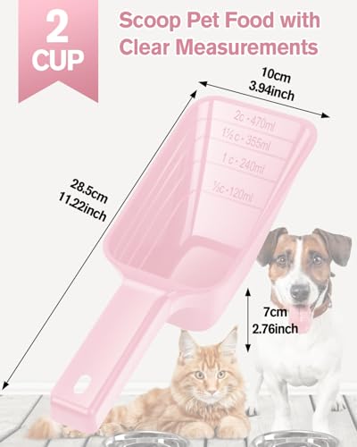 2 Cup Dog Food Scoop(2 Pack), Plastic Pet Food Scoop with Measuring Lines for Accurate Pet Food Portions,Dishwasher Safe (Grey and Pink) - color: Grey and Pink