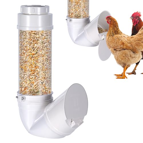 6Lbs PVC Poultry Gravity Feeder Large Hanging Automatic Chicken Feeder Port | Chicken Feeder No Waste with Lid and Visual Tube Poultry Hanging Chicken Coop Feeder Port for Quails,Ducks,Turkeys,Geese