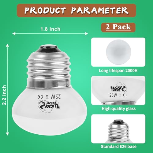 LUCKY HERP Heat Lamp Bulbs, 25W Reptile Heat Lamp 2 Pack Reptile Heat Lamp Bulbs, Daylight Basking Spot Heat Light Bulb, Amphibians Lamp Bulbs fo Chameleons, Snakes, Lizard, Turtle - color: 25-d