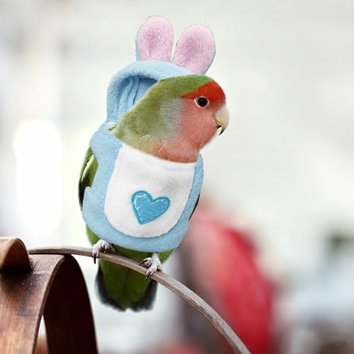 Love Bellyband Rabbit Ears Pet Bird Costume, Cozy Cute Cosplay Photo Prop Clothes Parrots Flight Suit, Bird Hoodie for African Greys Monk Parakeet Cockatiel, S, 1 Piece - size: S