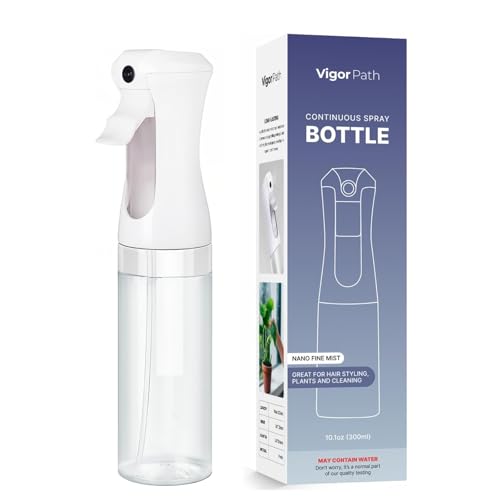 VIGOR PATH Continuous Mist Spray Bottle – Fine Mist Sprayer for Hair, Plants, Cleaning & Beauty – Refillable & Reusable Water Spray Bottle (Clear, 10oz) - color: Clear - 10oz
