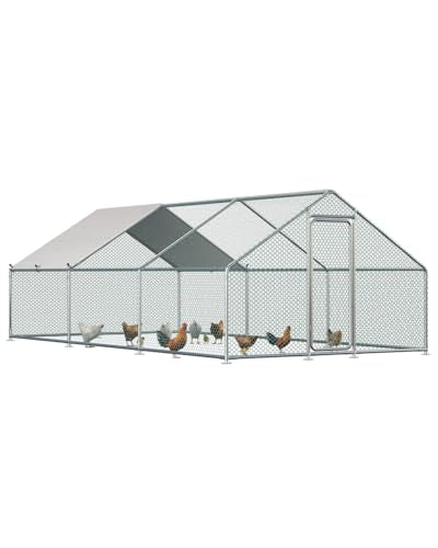 Esright Metal Chicken Coop Run, 20x10 Ft, Spire Roof | Rust-Resistant Galvanized Steel Tube with Wire Mesh, 420D Oxford Fabric Waterproof Cover - size: 234.0"L x 120.0"W x 76.8"H