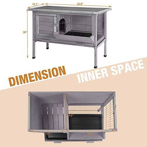 Rabbit Hutch Indoor Rabbit Cage with Metal Wire Pan,Outdoor Bunny cage with Pull Out Tray - size: 35.8"L x 18.1"W x 28.0"H