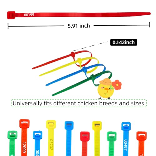 140Pcs Poultry Leg Bands | Laser-Engraved, Colorful, For Chickens, Ducks, and Geese, 0.142 inches wide