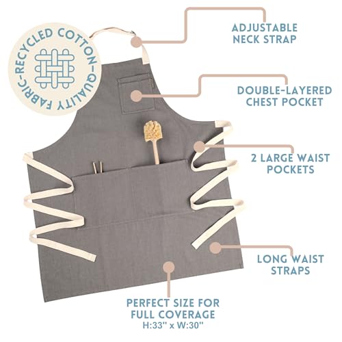 Chef Aprons for Women with Pockets, Adjustable Bib Aprons for Cooking - color: Charcoal