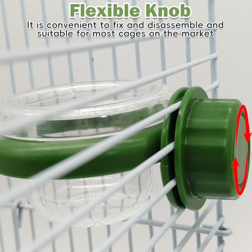 PINVNBY 4 PCS Bird Food Bowl Bird Cage Feeder with Clamp, Easy to Install Feeding Dish Cups Transparency Parakeet Food Dish for Finches Lovebirds and Long-Tailed Parrots （Green） - color: green