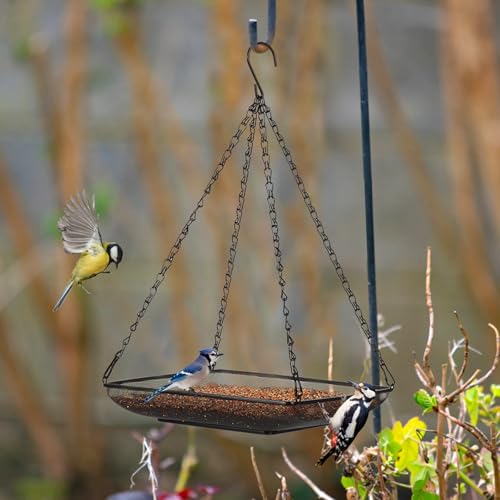 Hanging Bird Feeder Tray 11x11 Inches, Metal Mesh Platform Seed Feeder with Durable Chains for Outdoors Outside Great for Attracting Wild Birds, 1 Pack - size: 11"*11"-1pack