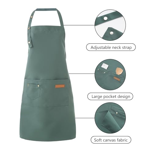 Tosewever Art Aprons for Women Painting Pottery Baking, Mens Buckle Straps Kitchen Apron with Pockets for Chef Cooking - color: Muted Green