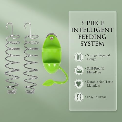3pcs Bird Foraging Toys, Green Stainless Steel Bird Feeder Bowl, Hanging Fruit Veggie Holder Spring Parakeet Parrot Cage Accessories