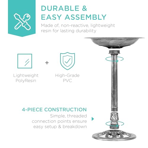 Best Choice Products 28in Pedestal Bird Bath, Vintage Outdoor Resin Accent Decoration w/Fleur-de-Lis Accents - Stone - color: Stone