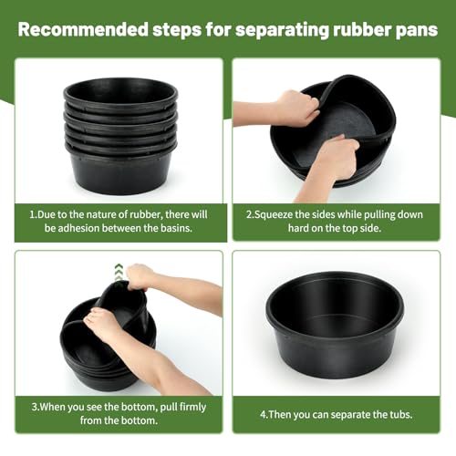 6Pcs Rubber Feed Pan, 1 Gallon Horse Feeder Pan, Chicken Dust Bath | 10.6 x 4.1Inches Rubber Bowl, 4 L Capacity Water Trough,Livestock Water Bowl for Farm Animal Outdoor - color: Black-4Quart, size: 6PCS