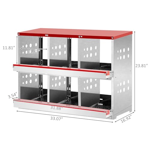 6 Compartment Roll Out Chicken Nesting Box,Metal Hens Chickens Coop Boxes,Chicken Laying Egg Nest Box,Outdoor Chickens Nesting Boxes,with Basket,for Geese Ducks Poultry Farm Yard Backyard (Red)