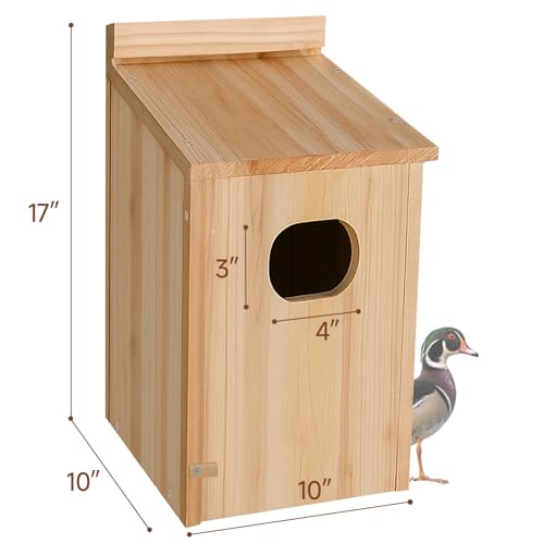 2 Pack Duck House, Wood Duck Houses for Outside Duck Hanging Nesting House Box Outdoor Shelter for Pond, Wetland Ducks and Hooded Mergansers - color: 2 Pack, size: 17"H x 10"W x 10"D