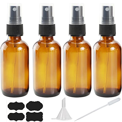 4 oz Amber Glass Spray Bottles for Essential Oils, Small Empty Fine Mist Spray Bottle,4 Pack with Funnel Dropper - style: 4 - Pack