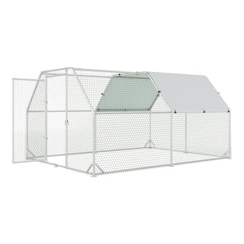 4ever2buy Metal Chicken Coop, 9.2x12.5 FT Walk-in Chicken Run Pen Poultry Cage, Water-Resistant & Anti-UV Cover, Large Chicken Coop for 12-15 Chickens - size: 149.5"L x 110.3"W x 76.8"H