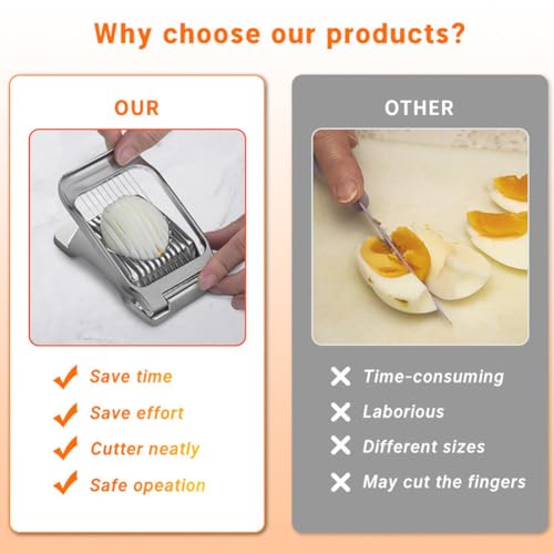 Egg Slicer, Aluminum Cutter with Stainless Steel Wires | Even slicer for hard boiled eggs, strawberries, mushrooms and other soft foods for salads, sandwiches and meal prep