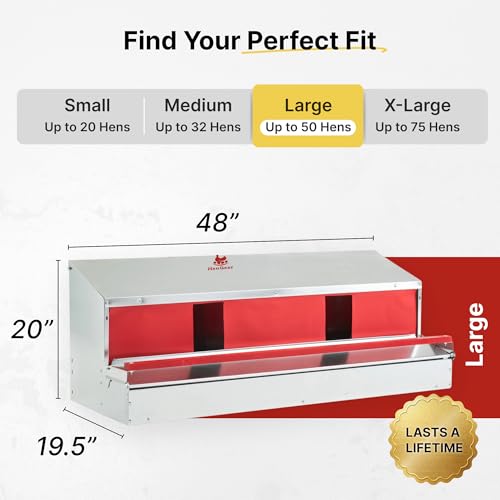 HenGear Nesting Boxes for Chickens, Roll Away Laying Boxes, Nest Box, Large | Nest Box with Rollout Egg Collection, Nesting Pads for Cleaner Eggs, Reversible Accessories, G90 Galvanized, Up to 50 Hens - size: 50 HENS