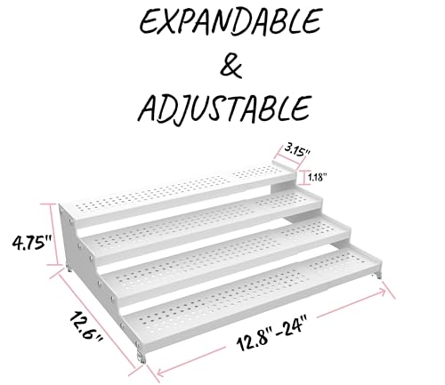4-Tier Expandable Step Display Shelf,Stable Non-Slip Storage Rack(1PACK/White/with Hole - color: White
