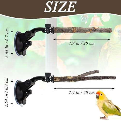 2 Pcs Parrot Perch Stand, Strong Suction Cup Bird Perch, Movable Perch Stand Bird Training Set, for Window Mirror Car Shower Ceramic Tiles Bath Wood Training Perch, for Bird, Cockatoo, Macaw, Parakeet