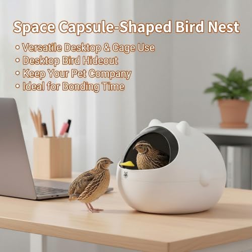 Quail Nesting Box, Space Capsule Quail House with Interactive Door, Cozy Detachable Tabletop Bird Hut for Cage, Nido para Pajaritos for Quail, Parakeet, Pigeon, Small Bird