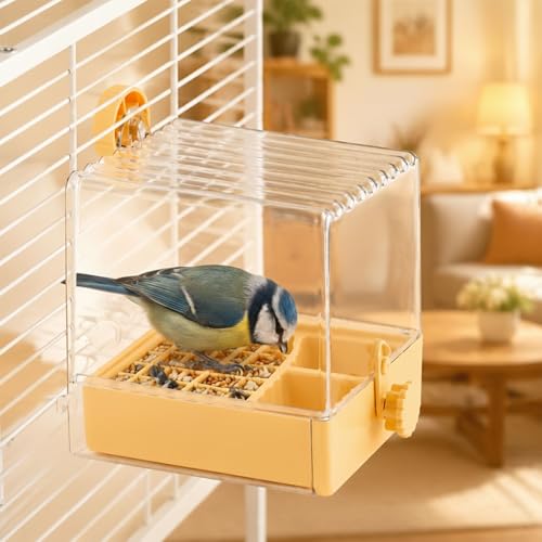 Bird Bath for Cage, 6.5 x 6.5 x 7.5 Inch, Clear Parrot Parakeet Bird Bath | For Small to Medium Birds Cockatiels, Budgie, Quaker, Conure, Lovebirds, Finches, Bird Feeder Scoop Included