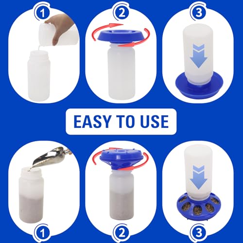 Chick Feeder and Waterer Set Kit-No Waste Baby Chick Starter Kit with 1L Chicken Water Dispenser and 1kg Feeder for Poultry and Baby Chicks,Plastic Chicken Coop Accessories (Blue, M)