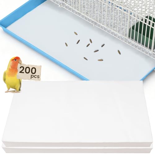 17.7x13.8in Bird Cage Liners - 200 Sheets Pre-Cut Cage Tray Pads | Disposable Absorbent Non-woven Pads Absorb Moisture and Collect Feathers for Parrots, Cockatiels, Parakeets and Finches - size: 17.7x13.8in-200P