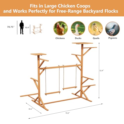 Wooden Chicken Roosting Bars Multi-Level Chicken Perch with Swings for Coop | for 8-12 Chickens, Let Chickens Run, Play & Stay Healthy, Ideal for Backyard Coops & Farms