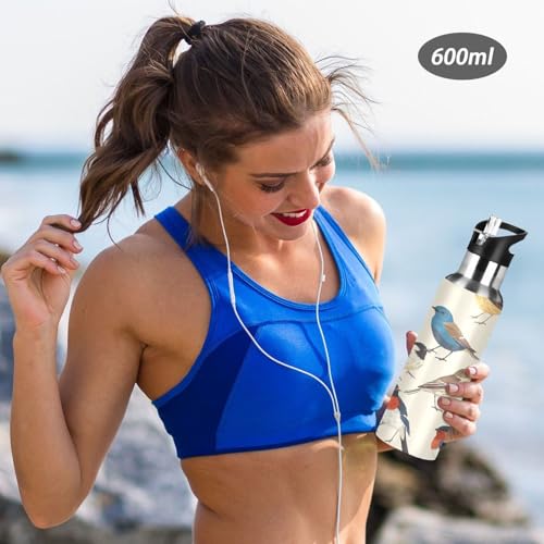 YETTASBIN Bird Water Bottle with Straw Lid 32oz Leakproof Vacuum Insulated Stainless Steel Sport Water Bottles for Gym, School, Travel