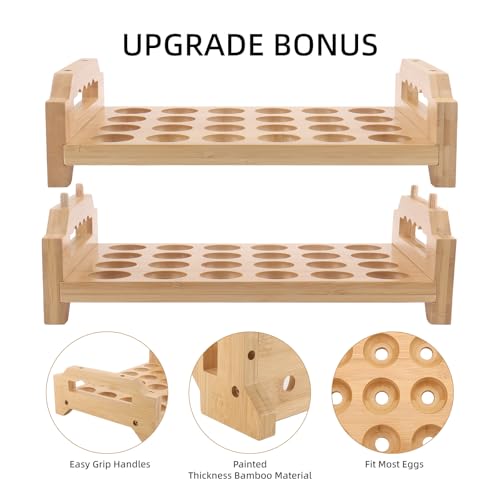 Egg Holder, 2 Tier Egg Holder Countertop, Bamboo Egg Organizer and Storage for Gathering 48 Fresh Eggs, Egg Stackable Stand Rack, Egg Basket for Kitchen Farmhouse