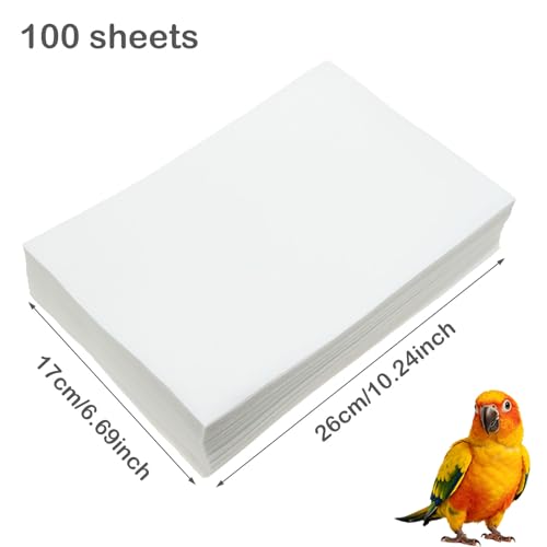 100 Sheets Bird Cage Liner Papers, Disposable Bird Cage Paper Liners, Cuttable Pet Animal Cages Cushion, Precut Absorbent Bird Paper for Bird Parrot Small Animal, 6.7 x 10.2'' - size: 6.7''x 10.2''