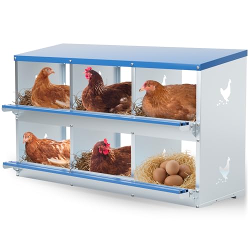 Chicken Nesting Box 6 Compartments Metal Laying Boxes for Chicken Hens Poultry Ducks Protect Eggs Chicken Coop Easy Egg Collection Wall Mount Nest Box for Chicken Coop - size: 6 Compartments