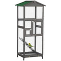 PawHut 65" Wooden Bird Cage Outdoor Aviary House for Parrot, Parakeet, with Pull Out Tray and 2 Doors, Grey | for Parrot, Parakeet, with Pull Out Tray, 2 Doors
