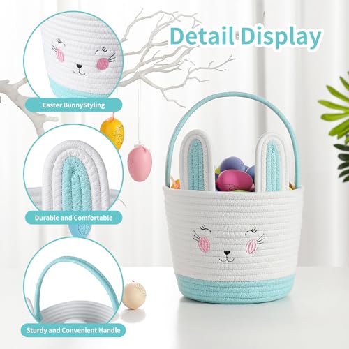 Easter Baskets for Easter Egg with Handle Woven Empty Hunt Boys' Lovely Bunny Rabbit Colorful Woven Basket First Easter Gifts for Boys, Babies, Kids, and Children (Turquoise) - color: Turquoise