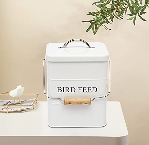 Morezi Bird seed and feed storage tin with lid Included - white-coated carbon steel - tight fitting lids - storage canister tins - White - color: White