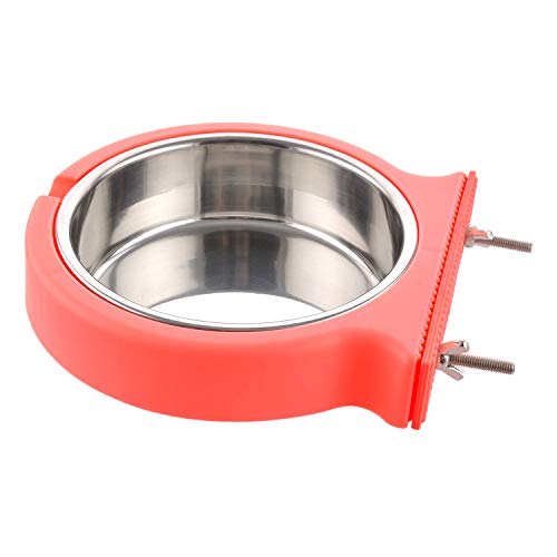 Crate Dog Bowl Removable Stainless Steel Water Food Bowls Cage Coop Cup for Cat Puppy Bird Pets (Large, Pink Orange with Corrugated Clip) - color: Pink with Corrugated Clip, size: Large