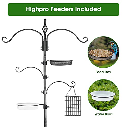 Bird Feeder Pole Wild Bird Feeder Hanging Kit Planter, 83 Inch Bird Feeding Station Kit with 5 Prongs Base Hummingbird Feeder Stand Hook for Outside