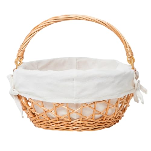 YRMT Wicker Egg Basket Handmade Egg Collecting Basket with Handles and lining Farmhouse Garden Harvest Basket Natural 11"x11"x5"