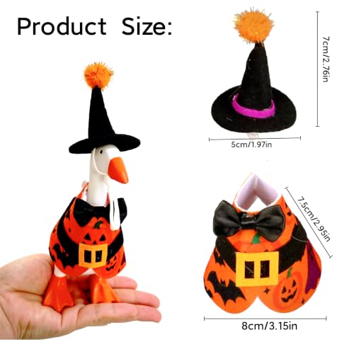 7In Halloween Witch Desk Goose Outfits Cute Desktop Geese accessories | Halloween Costumes with Black Hat Bow Tie Mini Halloween Desk Goose Clothes for Magnetic Goose Statue Decor Holiday Gifts